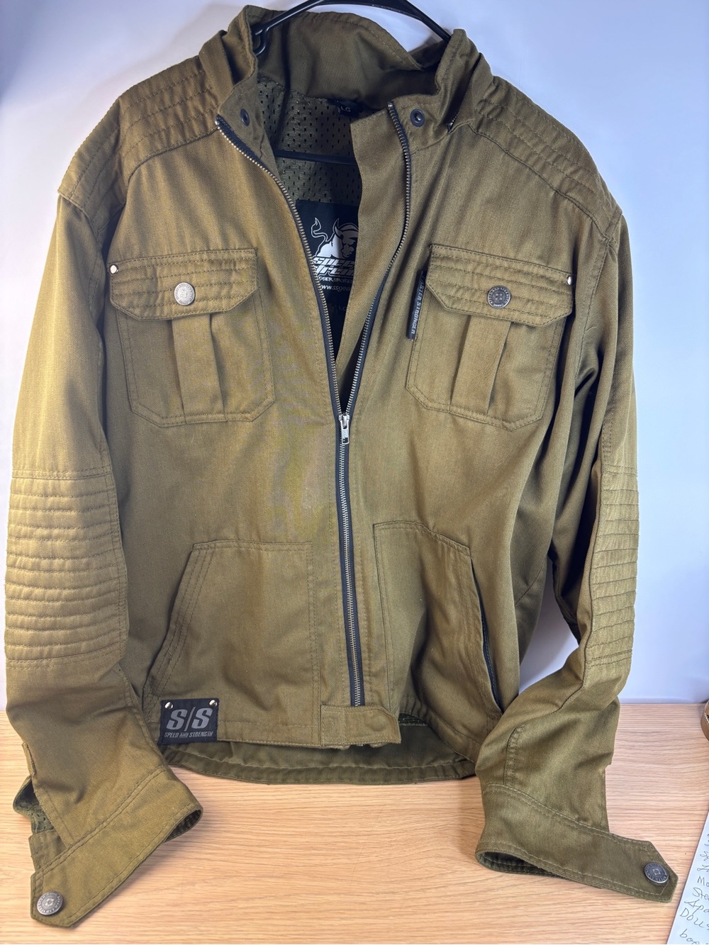 Speed and Strength "Dogs of War" Textile Mens Lg Motorcycle Jacket Olive Green